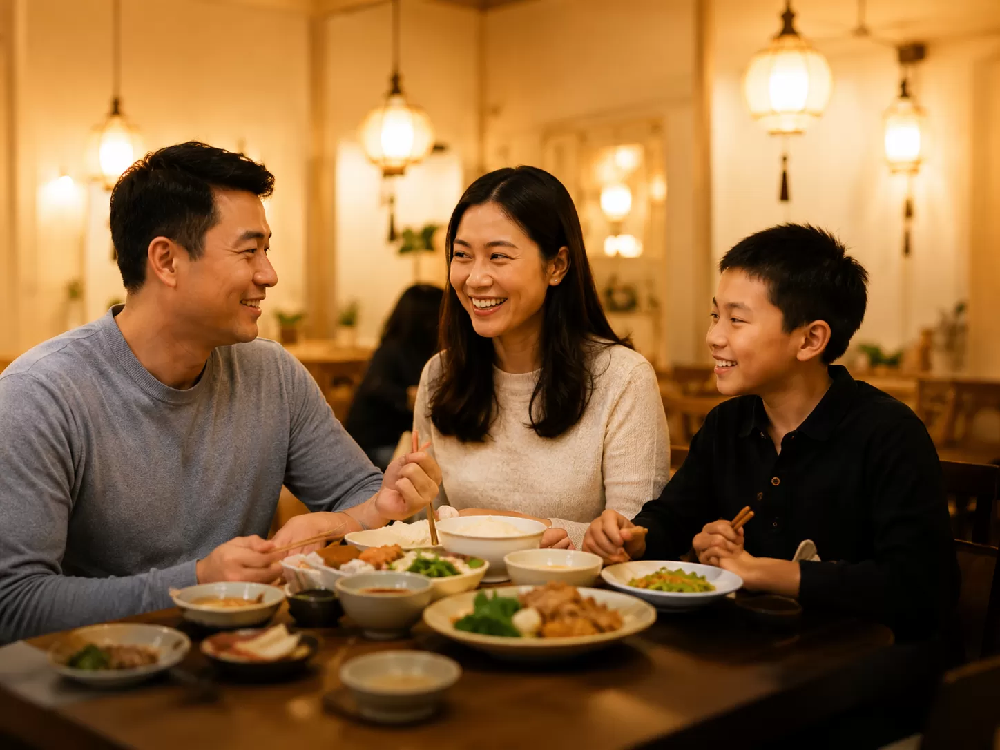 Gia đình dùng bữa tại nhà hàng hải sản Sunset Grand World Phú Quốc